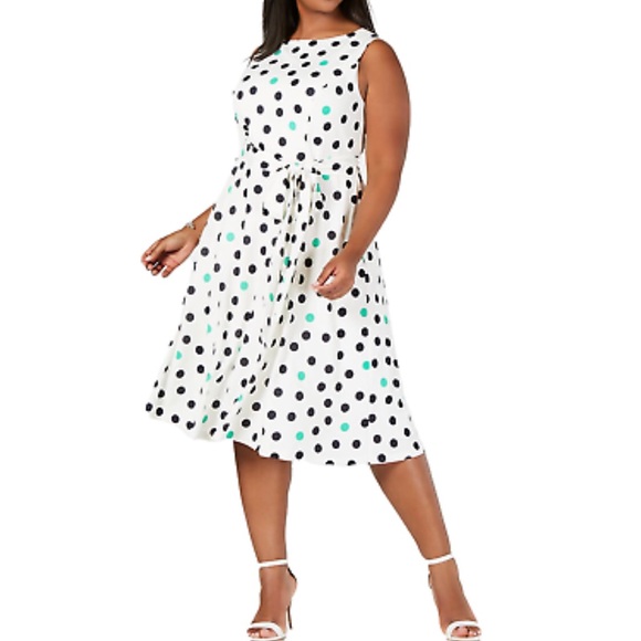 Jessica Howard Midi Sleeveless Flare Polka Dot Dress with belted waist! Size 20W - Picture 3 of 9